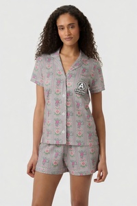 Conjunto de Pijama Ecológico de Satén con Estampado Floral Rosa para Mujer, con Mangas Cortas y Botones, para Verano/Otoño/Primavera - Product Image 6