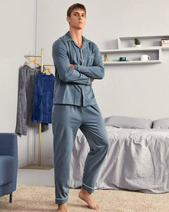 Pyjamas Homme en Gros à Manches Longues avec Passepoil, en Coton Bambou Doux, Ensembles de Vêtements de Nuit et de Détente pour Hommes - Product Image 3
