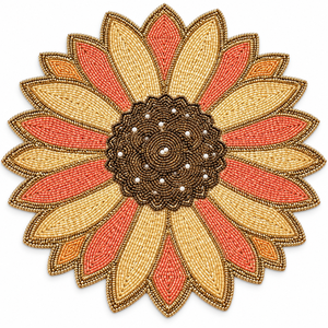 Set de table tournesol en verre bronze perlé, motif corail, résistant à la chaleur, écologique, fait main, pétales superposés, bordure dorée métallique - Product Image 1