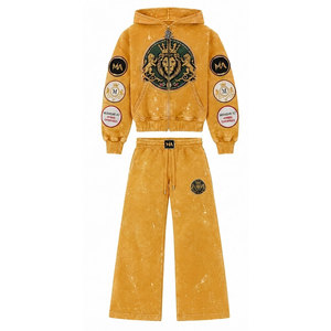 Conjunto Deportivo con Capucha para Hombre, Diseño Patchwork, 100% Algodón, 450 Gsm, Lavado Ácido, Sudadera Casual con Bolsillos y Cordón Ajustable - Product Image 6