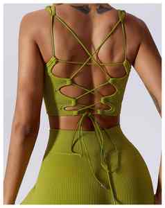 Nuevo top deportivo sexy sin costuras, con textura acanalada, para gimnasio, con espalda cruzada y relleno, para yoga, para mujer. - Product Image 2