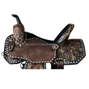 Selle de cheval de course Western Barrel exclusive de haute qualité en cuir véritable avec selle respirante confortable incurvée à la main - Product Image 2