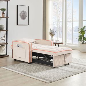 Modern Cream <b>Single</b> Adult Sofa <b>Bed</b> Recliner with <b>Adjustable</b> Back Three-in-One Folding Chair and <b>Bed</b> Berth - Product Image 3