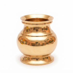 Pot à Pooja en laiton artisanal, récipient traditionnel indien pour la décoration de temple domestique, rituel de mariage, cadeau spirituel - Product Image 1
