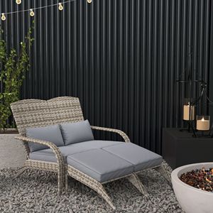 Sedia Adirondack per Due Persone in Rattan PE, Chaise Longue Doppia con Cuscini e Poggiapiedi per Braciere, Portico, Lettino Prendisole da Esterno - Product Image 2