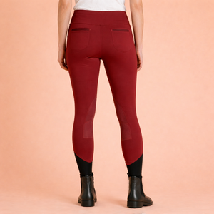 Leggings de equitación para mujer – Rojo vino |   Leggings de equitación de cintura alta con parche en la rodilla - Product Image 3