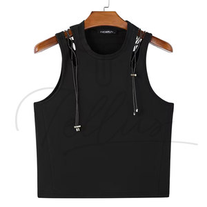 Camiseta sin Mangas de Punto Transpirable para Hombre, Talla Grande, Cuello Redondo, Informal, con Spandex/Poliéster, Estampado Digital Sólido, Cómoda - Product Image 4