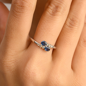 Bague Bypass Constellation en Or Blanc 14 carats avec Saphir Rose et Diamants - Product Image 1