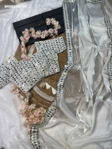 Conjunto de Saree y Blusa de Satén de Diseño Elegante con Bordado y Espejo para Fiesta - Moda Femenina Exportadora Saree Love - Product Image 3