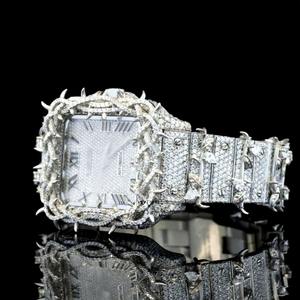 Relojes de Lujo Cuadrados de Acero Inoxidable Plateado con Diamantes Moissanite Negros Estilo Hip Hop Romano para Hombre y Mujer, Calidad VVS, a la Moda - Product Image 3