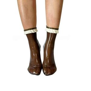 Women's Brown Opaque Pantyhose With <b>White</b> Ruffle Trim Seamless Knitted Spandex Tights Sexy All Seasons Wear - Product Image 6