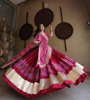 Lehenga Choli de Algodón para Mujer con Dupatta Estampada y Trabajo de Espejo, Patta de Lona con Gran Volumen, Largo hasta el Suelo, de Secado Rápido, para Bodas y Fiestas Indias