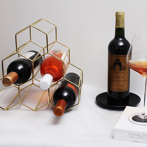 Porte-bouteilles moderne en métal doré avec base en bois, support de comptoir pour 6 bouteilles, présentoir pour la décoration de la maison, de la cuisine, du bar, étagère de rangement - Product Image 6