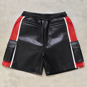 Pantalones Cortos Negros para Hombre, Recubiertos de PU, Cintura Alta, con Cierres Rojos, Cierre de Botón, Estilo Gótico, Material de Spandex y Poliéster - Product Image 5