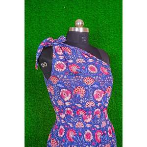 Vestido Midi Elegante de Algodón Azul Ecológico para Mujer, con Estampado Floral, Ligero, de un Solo Hombro, Estilo Línea A, para la Playa y Fiestas en la Piscina - Product Image 3