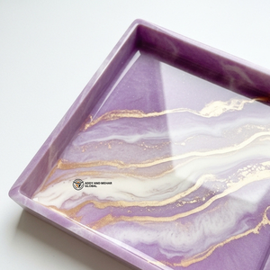 Plateau de rangement carré décoratif en résine marbrée violette élégante, personnalisé, artisanat en résine de qualité supérieure pour mariage, vente en gros - Product Image 4