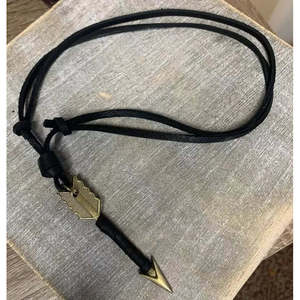 Vintage Alloy <b>Black</b> <b>Wrapped</b> Arrow Pendant Necklace with Adjustable Pure Leather Cord for Men - Product Image 5