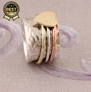 Antique Boho 925 Sterling Silver Spinner Heart Ring Forme ronde classique avec un design de coeur vintage unique pour les fêtes de mariage - Product Image 1