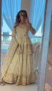 Salwar Beige de Lujo con Bordado Intenso, Estilo Pakistaní, Largo hasta el Suelo, para Bodas y Fiestas, con Dupatta, Ropa Étnica de Diseñador para Mujer - Product Image 2