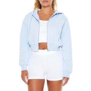 Womens <b>Cropped</b> Full <b>Zip</b> Hoodie Oversized Heavyweight Fleece <b>Zip</b> <b>Up</b> Crop Top Hoodie Plain Blank Custom Crop Hoodie - Product Image 1