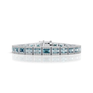 Pulsera de Aguamarina con Corte Esmeralda y Diamantes en Oro Blanco de 14K, Impresionante Pieza de Joyería Fina con Gemas y Pavé - Product Image 1