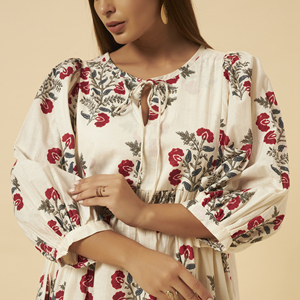 Women's for Red Floral Printed <b>Maxi</b> Boho Regular Fit Lantern <b>Sleeve</b> O-Neck Casual Breathable <b>Summer</b> Autumn <b>Dress</b> - Product Image 2