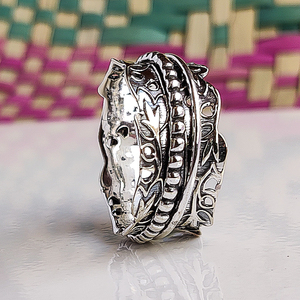 Flower <b>Spinner</b> <b>Ring</b> Floral Fidget <b>Ring</b> Handmade Anxiety Relief <b>Ring</b> Boho Statement Jewelry Meditation <b>Spinner</b> <b>Ring</b> Gift for Her - Product Image 2