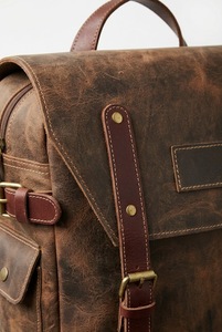 Heavy Duty Handcrafted Brown Waxed Leather Backpack <b>Rucksack</b> Real Cowhide Weekender Knapsack - Product Image 4