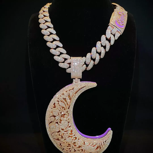 Collar con Colgante de Luna Creciente Iced Out, Plata de Ley 925, Oro Rosa, Cadena Cubana, Estilo Hip Hop, VVS Bling, para Hombre y Mujer - Product Image 2