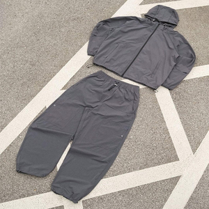 <b>Men's</b> Black Hooded <b>Jacket</b> Pants Set Solid Color Casual Quick Dry Polyester Streetwear Two Piece Outfit Autumn Wear Customized - Product Image 3