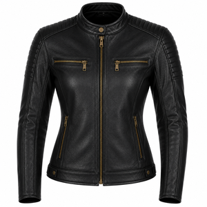 Chaqueta de Motocicleta para Mujer, de Cuero Negro, Transpirable, Resistente al Viento, Manga Larga, Verano, Personalizable con Marca, Servicio OEM - Product Image 1