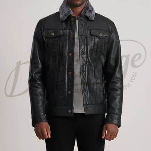 Chaqueta de Cuero Negra Premium para Hombre, Estilo Trucker, con Cuello de Piel Sintética Gris, Chaqueta Biker Clásica Acolchada, Ropa de Invierno Abrigada - Product Image 6