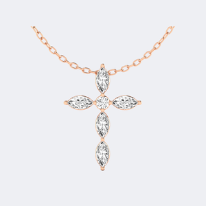 Collier pendentif croix en grappe serti de pierres rondes et marquises 1.00CTW - Product Image 3