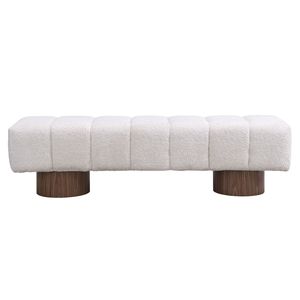 Panca Imbottita in Finta Pelliccia Beige per Sala da Pranzo, Ingresso, Camera da Letto o Soggiorno, Nessun Montaggio Richiesto - Product Image 4
