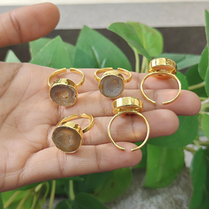 Wholesale Christian <b>Adjustable</b> 18k Gold Plated Brass Druzy Agate Gemstone <b>Ring</b> Traditional Statement Unique Trendy Style Women - Product Image 6