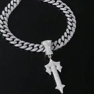 15mm 3 row 925 <b>sterling</b> <b>silver</b> iced cuban link chain sapphire hip hop jewelry <b>cross</b> <b>pendant</b> passes diamond tester gift idea - Product Image 1