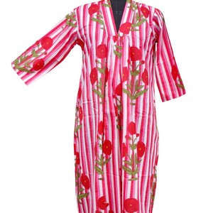 Robe longue trapèze bohème en coton indien à rayures, col en V, respirante, sans manches, smockée, pour femme, usage quotidien - Product Image 2