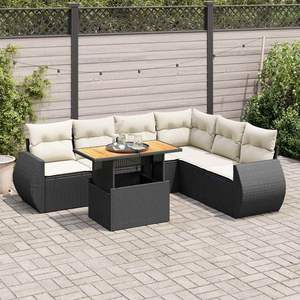 Black <b>Rattan</b> Garden <b>Sofa</b> Set With Storage 6 Seater Outdoor Furniture Contemporary Design - Product Image 3