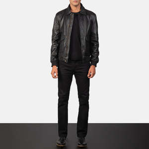 Mens Leather Bomber <b>Jacket</b> Winter Black Flight Coat Slim Fit Pilot Outerwear Real Sheepskin Casual <b>Jacket</b> <b>With</b> <b>Pockets</b> Plus Size - Product Image 1