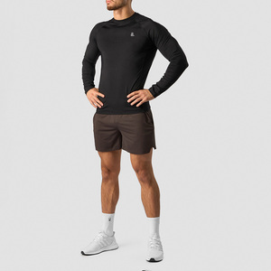 T-shirt à manches longues pour homme en coton/fibre de bambou noir 220g, col rond, séchage rapide, respirant, performance, couleur unie, coupe décontractée - Product Image 3