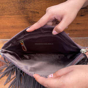 2025 superventas diseño de girasol bolso con flecos de cuero de vaca y cartera de cuero genuino para mujer Conjunto Combinado de 2 piezas - Product Image 6