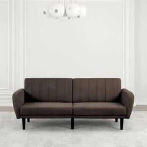 <b>Brown</b> Tufted Fabric Iron Leg Futon <b>Sofa</b> 1pc Pocket Coil <b>Bed</b> with Back Support Converts From <b>Sofa</b> to <b>Bed</b> - Product Image 2