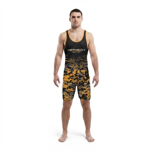 Custom Sublimated Stretch Spandex Fitted Wrestling Singlet Men's <b>Black</b> Gold Digital Camo Team Uniform High Apparel <b>Combat</b> Sports - Product Image 1