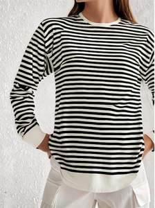 Camiseta informal de manga larga para mujer, con diseño de patchwork a rayas, talla grande, transpirable y antipilling. - Product Image 3