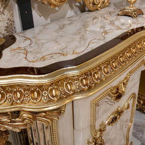 Royal Palace Heavy Carving Golden Dresser for Bedroom Solid Mahogany Wood European Style Mirror <b>Dressing</b> Table - Product Image 6