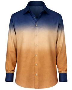 Camisa Formal para Hombre en Degradado Azul Marino y Mostaza, Algodón Premium, Manga Larga, Cierre de Botones, Estilo Casual Elegante, Suministro al por Mayor del Fabricante - Product Image 1