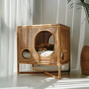 HNH Craft Modern Cotton Pet <b>Cage</b> <b>Cats</b> And Side Table Solid Rattan Frame Breathable IndoorQuadratic Shape Made in VietNam - Product Image 6