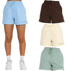 Shorts pour femmes avec logo personnalisé, en coton molletonné, épais, doux, avec poches, vêtements de détente, shorts cargo pour femmes - Product Image 4