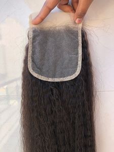 Produit phare : Extension de cheveux humains 4x4 Kinky Straight avec dentelle transparente, cheveux vierges indiens d'un seul donneur, noirs, pour femmes - Product Image 3