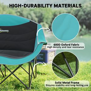 Sedia da campeggio per adulti verde con Design pieghevole imbottito a doppia dimensione con braccioli porta tazze borsa per uso esterno - Product Image 5